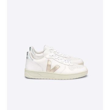 Veja V-10 LEATHER Tornacipő Női White/Silver | HU 650DFM